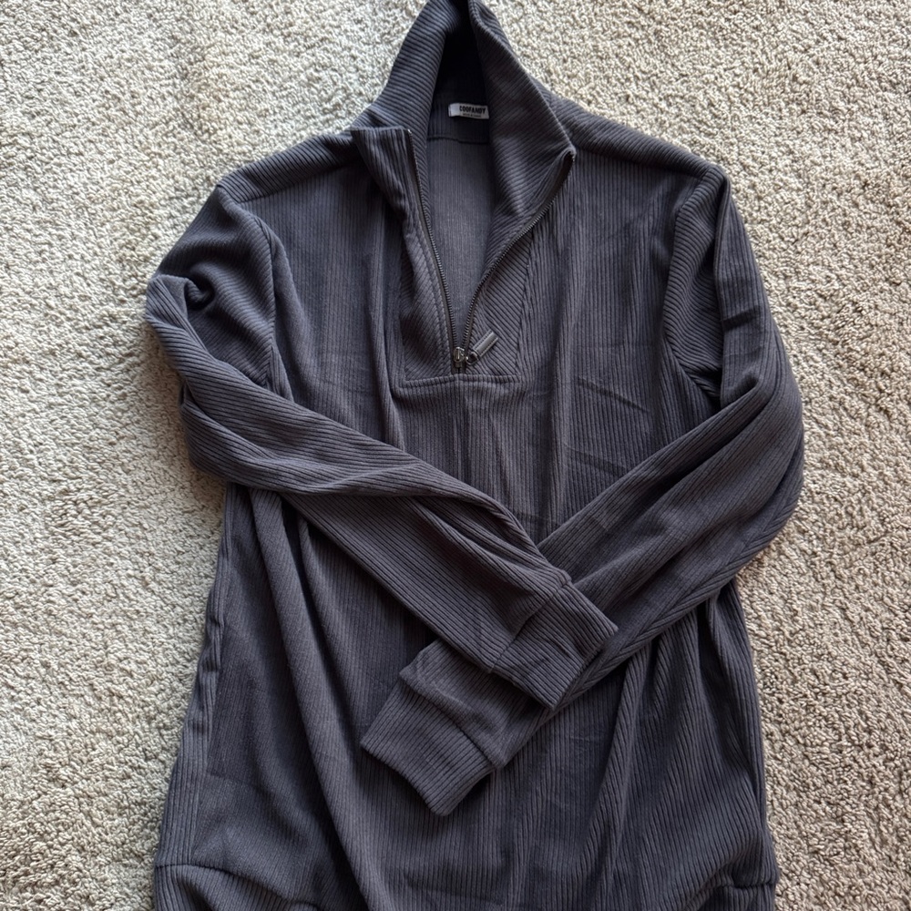 Coofandy Dark Gray Ribbed 1/4 Zip Pullover Sweater, Men’s XL Casual - NWOT